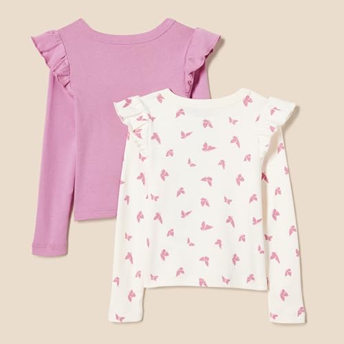Amazon Essentials Girls and Toddlers' Long Sleeve Ruffle T-Shirt, Pack of 22