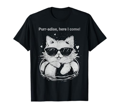 Impresionante gato divertido gato en vacaciones sol y surf Camiseta