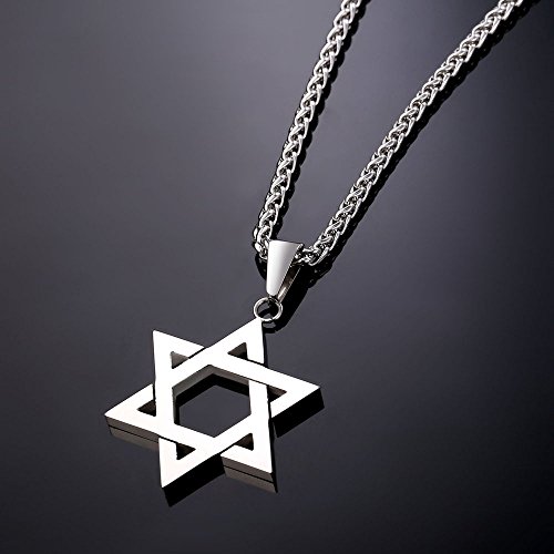 U7 Star of David Necklace for Men Women Gold/Stainless Steel Hexagon Pendant with Cross/Ruby Stone/Classic Jewish Isael Necklaces, Length 22" 24" 26"3