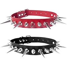 PU Leather Punk Rock Gothic Spikes Rivets Choker Collar Necklace Black and Red