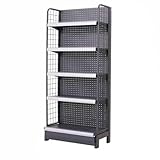 JevLoN Supermarket Shelf Display Rack, 5 Shelves Black/White Single Side for Retail Convenience Grocery Office Supply or Liquor Stores, Industrial Grade Made(Grizzly,92x40x165cm)