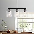 ROCUNSI 3-Light Kitchen Island Lighting, Black Pendant Light Fixture, Farmhouse Dining Room Light Fixtures Over Table, Modern Hanging Light Fixtures with Clear Glass, E26 Base, Bulbs Not Included