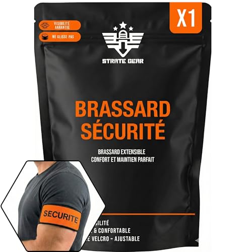 Pack x1 Brassard Sécurité - Brassard Agent de Surete Réfléchissant Fluo Orange avec Scratch - Fluorescent Haute Visibilité pour Staff, Sécurité Privée,...