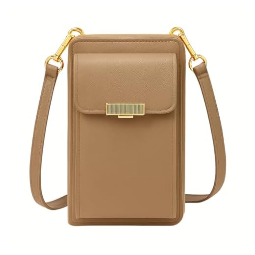 Bolsa Feminina Pequena em couro, Porta Celular Carteira de mão, porta-cartão de crédito, tiracolo com alça removivel, (Apricot)