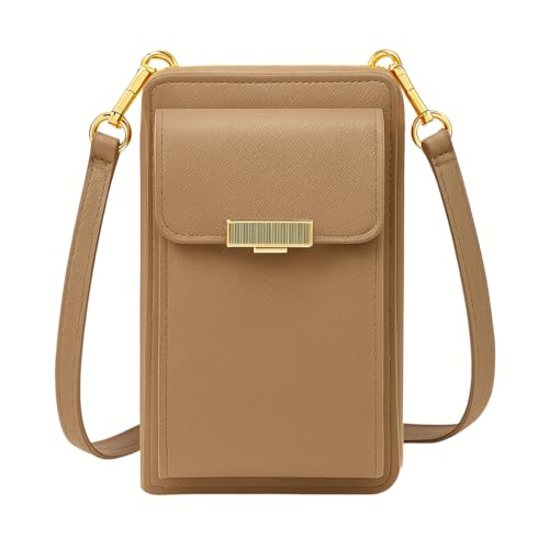 Bolsa Feminina Pequena em couro, Porta Celular Carteira de mão, porta-cartão de crédito, tiracolo com alça removivel, (Apricot)