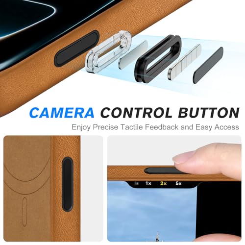 Image of SHIELDON Genuine Leather Case for iPhone 17 Pro 6.3 inch, Retro Light Brown | for MagSafe, Magnetic Wireless Charging, Camera Button, Metal Buttons, Camera Bezel, Non-Slip, Shockproof, Anti-Scratch, Slim