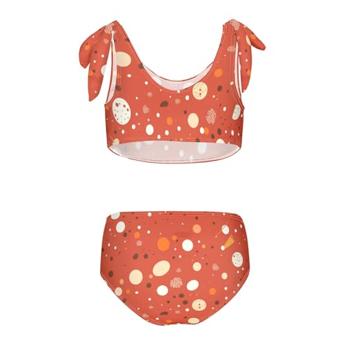 KLL White Polka Dot Red Background Chestnut Girls 2 Piece Bikini Sets Scoop Neck Beach Swimwear Bathing Suit2