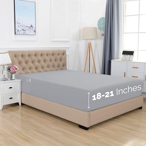 Elegant Comfort Premium Hotel Quality Extra Deep Pocket 18" - 21" Single Fitted Sheet for High Mattress, Luxury & Softest 1500 Thread Count Egyptian Quality Smart Pocket, Twin/Twin XL, Silver