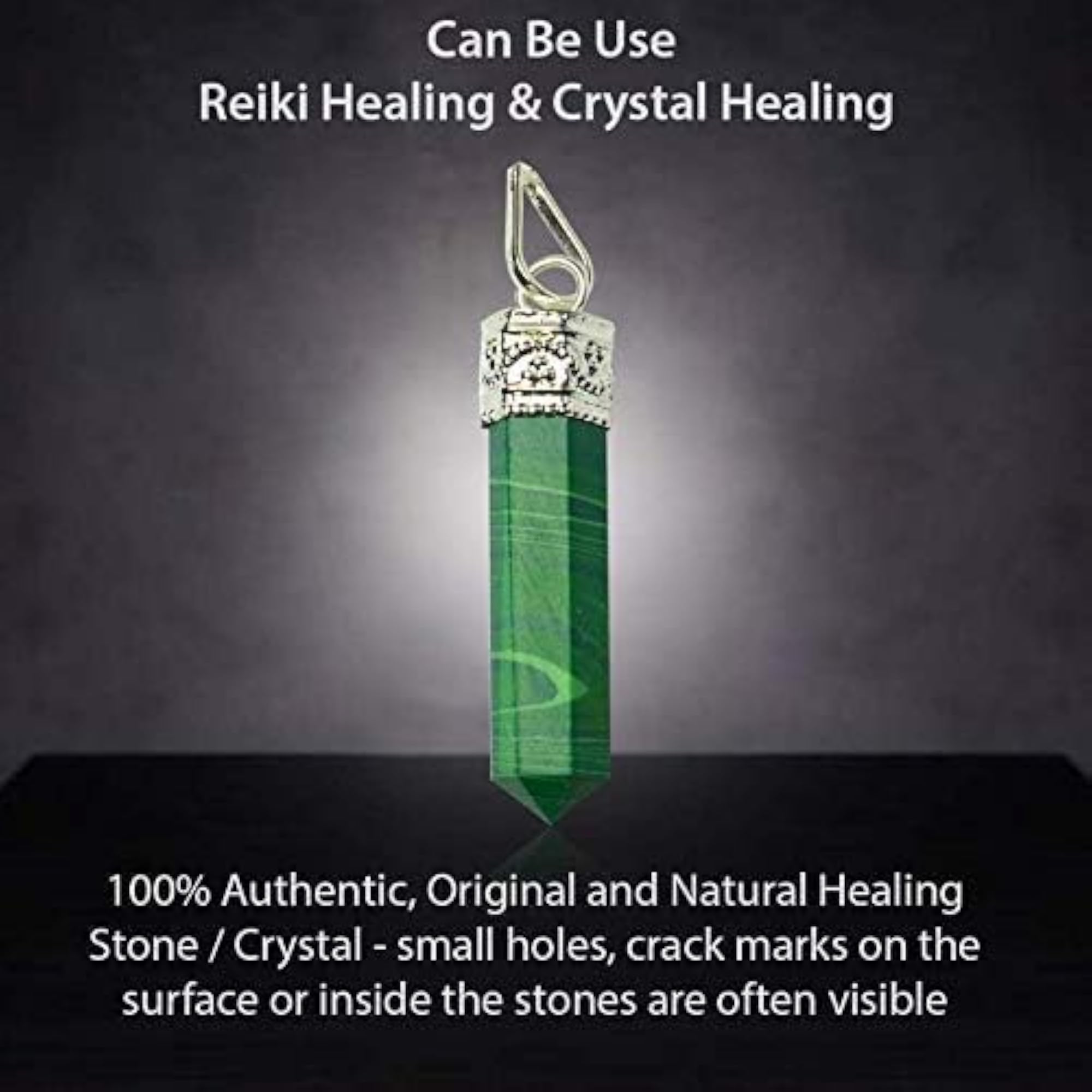 Natural Malachite Pencil Crystal Pendant, Green Gemstone