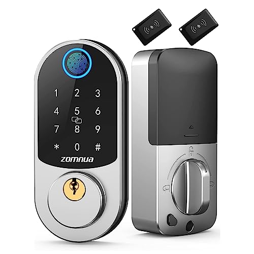 Keyless Entry Door Lock, Zomnua Fingerprint Smart Front Door Locks with Keypads, Smart Digital Biometric Electric Deadbolt Lock with Auto Lock, Fob, Code, Touchscreen,Silver Keyless Entry Door Lock, Zomnua Fingerprint Smart Front Door Locks with Keypads, Smart Digital Biometric Electric Deadbolt Lock with Auto Lock, Fob, Code, Touchscreen,Silver