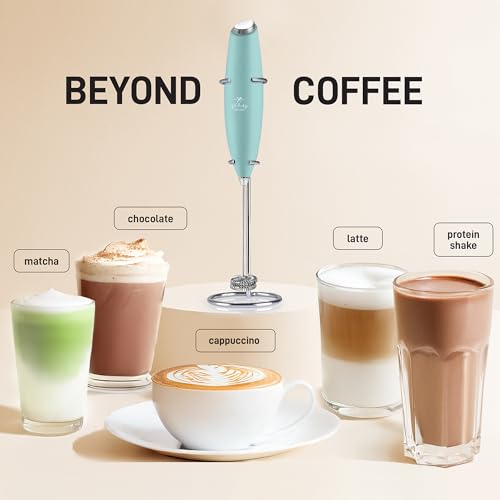 Image of Zulay Kitchen Powerful Milk Frother Wand With Duracell Batteries - Ultra Fast Handheld Drink Mixer - Electric Whisk Foam Maker for Coffee, Lattes, Cappuccino & Matcha - Double Whisk - Fresh Mint