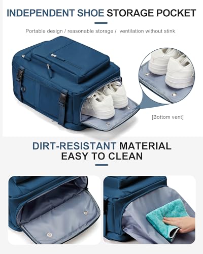 Lightweight Travel Backpack For Women Men Carry On Backpack Flight Approved Travel Bag Personal Item Waterproof Luggage Backpack With Shoe & Laptop Compartment(Blue)4