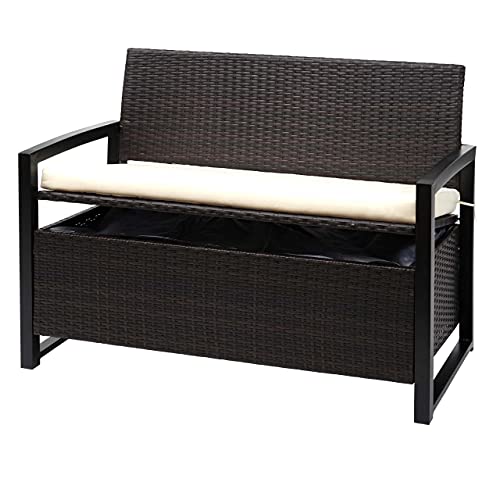 Mendler Poly-Rattan 2er Sitzbank HWC-F39, Gartenbank Truhenbank, Staufach...