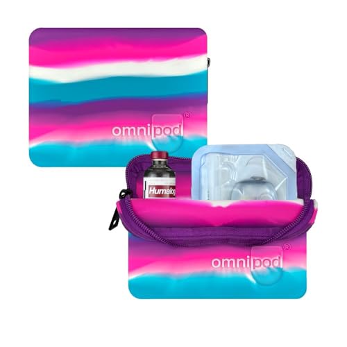 Sugar Medical Omnipod Protective Travel Case | Silicone Storage fits an Insulin Vial and One Pod| Diabetic Care Products | Diabetes Supplies Organizer (Pink Blue Purple Stripe)
