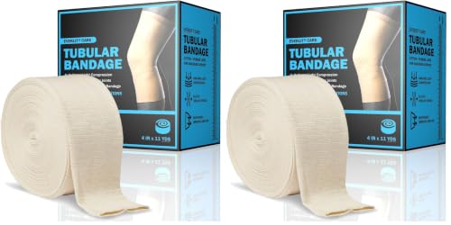 Image of EVERLIT Elasticated Tubular Support Bandage | Stockinette Tubing for Large Arm, Knees, Legs | Light to Moderate Compression Bandage Roll For Tissue Support (Size F | 4 inch x 11 yd) (Pack of 2)