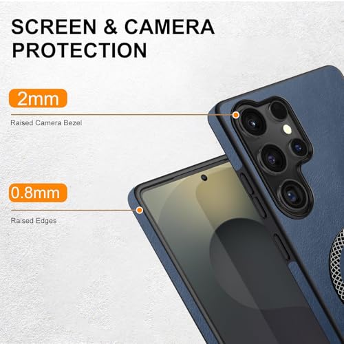Image of KARWAN Shockproof Hybrid Leather Finish Back Case Cover Compatible with Samsung Galaxy S25 Ultra with Wireless MagEaze Charging Cover, Anti-Scratch Shield Case with Strong Minimalist Design (Blue)