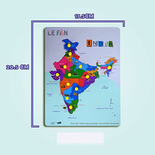 Image of Lefan Wooden Indian Map Puzzles and indentifier Board with Knobs, Educational Puzzle,Learning Aid for Boys and Girls,Kids