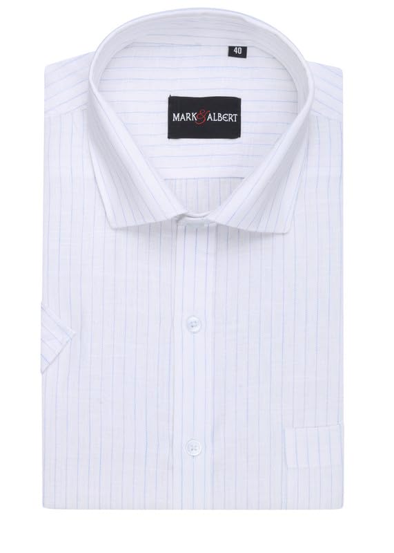 Image of MARK & ALBERT Men's Half Sleeve Cotton Linen Striped Shirt