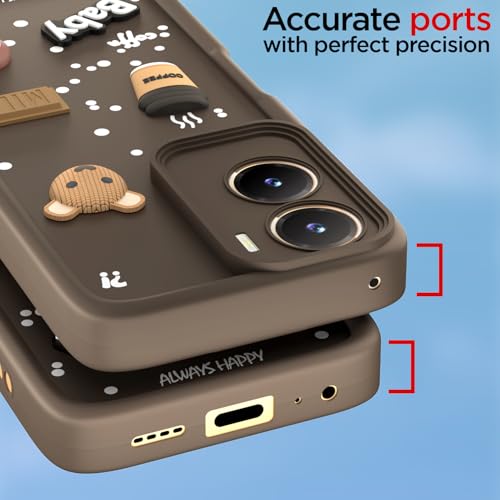 Image of Pikkme Back Cover for Vivo T2X / Y16 / Y56 5G | Cute Fun Cartoon 3D Bear Silicone Full Body Protection Bumper Case (Brown)