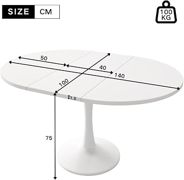 Modern Extendable Round Dining Table, 100-140cm Elegant Wood Kitchen Table for 4-6 People Coffee Table for Kitchen & Dining Room