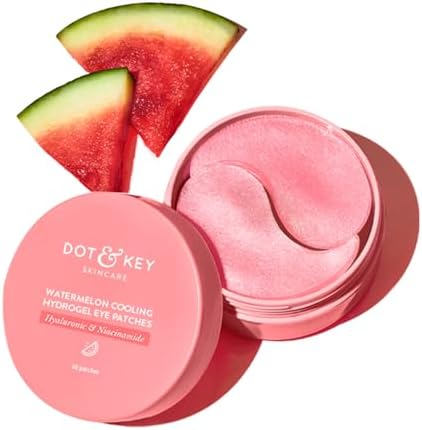 Dot & Key Watermelon Cooling Hydrogel Under Eye Patches for Dark Circles & Puffiness Reduction | With Hyaluronic & Niacinamide | Eye Patches | Instantly Hydrates, & De-Puffs | 60 Patches