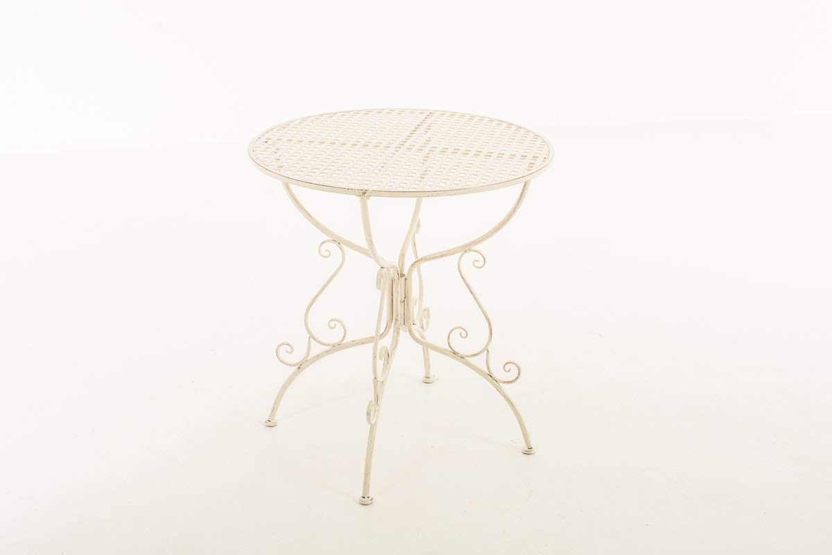 CLP Mesa De Jardín Amanda I Mesa Redonda con Adornos De Época Medieval I Mesa con Adornos Elaborados A Mano En Estilo Nostálgico, Color:Crema Envejecido