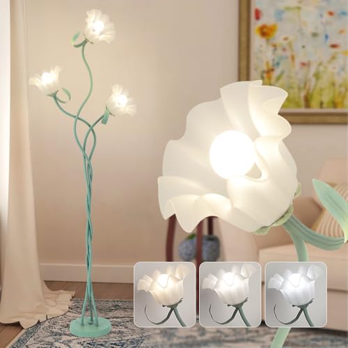 Image of Kariosid Vintage Flower Floor Lamp,3 Color Temperatures LED Modern Standing Lamps,3 Heads Floral Lamps with Flexible Gooseneck,Lily of The Valley Lamp for Living Room,Bedroom(Bulb not Included)