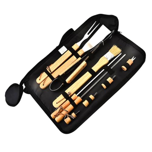 Set de herramientas para parrilla 10 pcs acero inoxidable mango madera miniatura 1