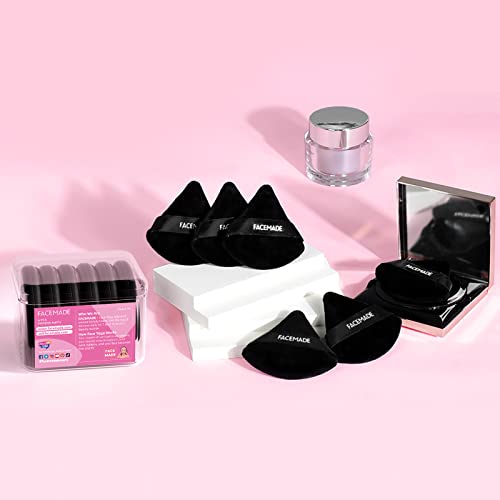 Facemade 6 Pieces Face Powder Puff With A Travel Case, Soft Makeup Puff With A Container, Triangle Velour Makeup Sponge For Loose Powder Body Powder, Beauty Makeup Tools, Black #TOP5