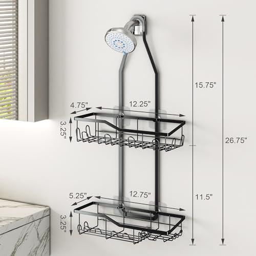 Shower-Caddy-HangingRustproof-Anti-Swing-Shower-Organizer2-Tier-Hanging-Bathroom-Caddy-Anti-swing-and-Non-slipBathroom-Organizer-with-18-Hooks-for-RazorSponge-Black-Large