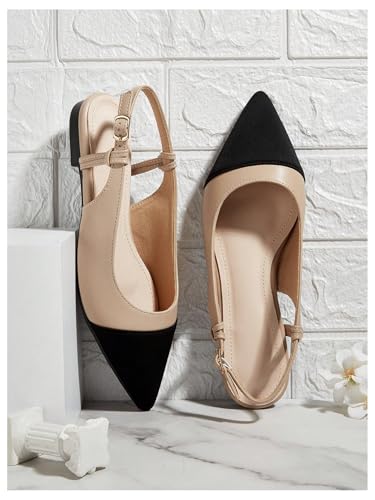 OYOANGLE Women's Slingback Flats Pointed Toe Comfortable Work Office Dressy Casual Dress Shoes2
