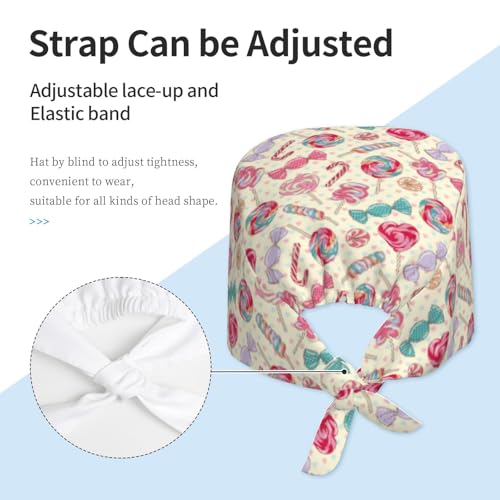 Image of Working Cap Scrub Cap with Sweatband Adjustable Unisex Women Tie Back Hat Nurse Surgical Caps