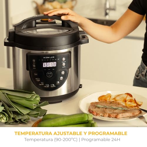 NEWLUX - Olla 6L Chef Pot V170, Olla a Presión Multifunción Eléctrica con Voz, 15 Funciones, 1000W, Programable 24h, 4 Niveles de Presión, Cubeta 100% Antiadherente | Accesorio para Freír - imagen 4