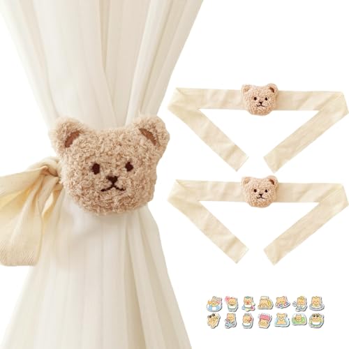 ZenyTra Lot de 2 clips de rideaux en forme d'ours - Embrasses mignonnes avec motifs d'ours - Pour décoration de chambre d'enfant et salon - Avec 20...