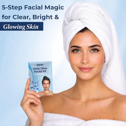 Image of Sanfe Insta Facial Kit | 5-Step Facial Magic for Oily, Dull & Tanned Skin | Deep Cleansing, De-Tan & Glow | With Exfoliating Gel, Clay Mask, Face Pack | Salon-Like Facial at Home in Minutes, 50g