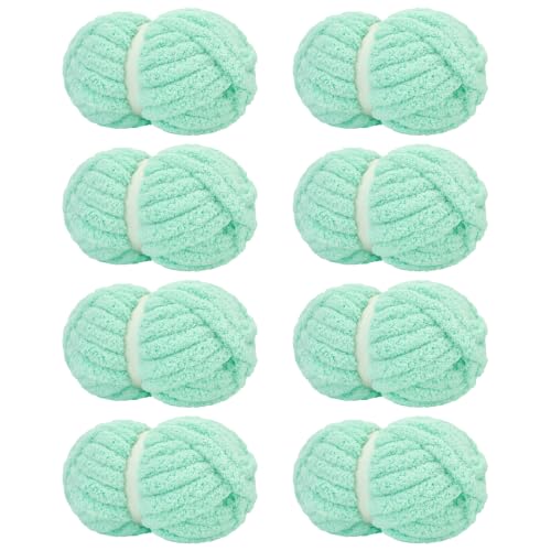 Image of Chunky Yarn for Hand Knitting Soft Jumbo Bulky Fluffy Chenille Yarn for Crocheting Blanket Scarf DIY 8 Pack (Pastel Green, 28yds, 8 Ounces Each)
