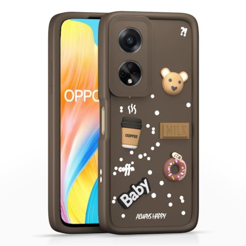 Image of Bintage Cute Fun Ball | Taddy Cartoon 3D Smiley Coffee Cup | Milk Donut | Full Protection Rubber Back Cover Compatible for Oppo CPH2527 /Oppo F23 5G - Brown