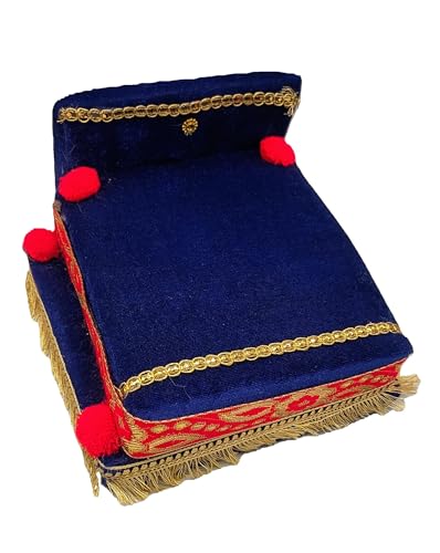 Image of RD Handicraft Thakur Ji Bed, Laddu Gopal ji Bed, Bal Gopal ji Bed with Blanket Silk All Purpose Bed |Blue (17x16x10 cm)