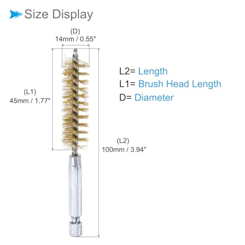 Image of Bore Brush, 14mm Dia 4 Inch Length, Brass Cleaning Wire Brushes with 1 /4 Inch Hex Shank - (Applications: for Power Drill, Die Grinder), 5-Pieces
