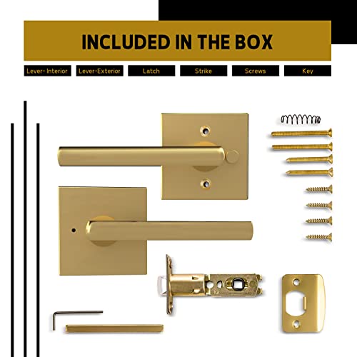 Mega Handles Privacy I Lever Door Lock Handle Set For Hallway, Closet And Bathroom I Keyless Door Lock I Fits All Standard Door Sizes I Screws Included - Satin Brass (1 Pack) With Exposed Screws,4.29" #TOP5