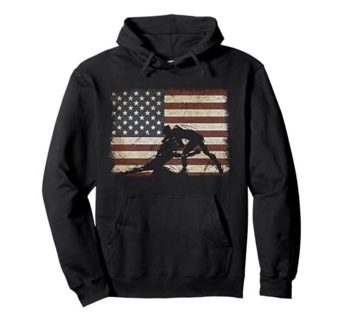 Retro American Wrestling US Flag Wrestling Wrestler Boy Mens Pullover Hoodie