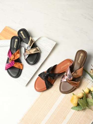 Image of Women's Cross Strap Slide Sandals | Soft Cushioned Flat Slip-On Slippers | Lightweight Anti-Skid Casual Comfort Sandals for Everyday Wear