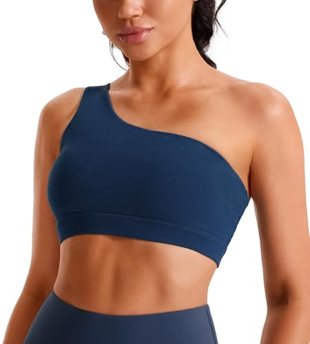 Image of One Shoulder Sports Bras for Women Low Impact Asymmetrical Workout Tops Padded Yoga Right Shoulder Strap Bra