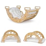 FANTASK Arco trepador 3 en 1 de Madera con cojín, triángulo de Escalada Interior para balancear, trepar y Gatear, Marco de Escalada Montessori, Arco Iris para niños a Partir de 3 años (Natural)