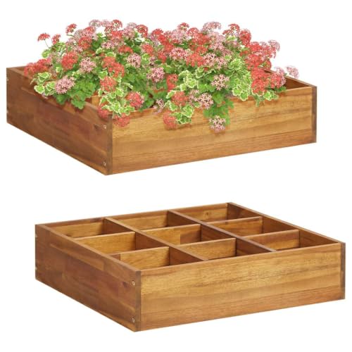 Aiuola rialzata per erbe aromatiche in legno massiccio di acacia, 60 x 60 x