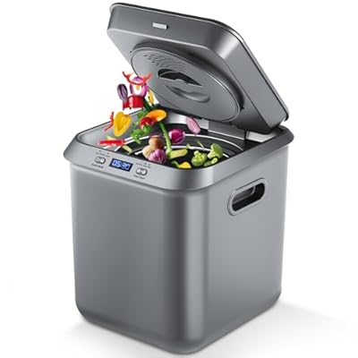 Electric Composter for Kitchen: Smart Compost Bin Outdoor/Indoor, Odorless/Auto-Cleaning/Intelligent LED Display, 2.5L Auto Garbage Disposal Home Composting Bin, Turn Waste into Fertilizer (Gray)