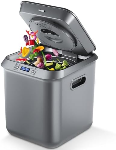 Electric Composter for Kitchen: Smart Compost Bin Outdoor/Indoor, Odorless/Auto-Cleaning/Intelligent LED Display, 2.5L Auto Garbage Disposal Home Composting Bin, Turn Waste into Fertilizer (Gray)