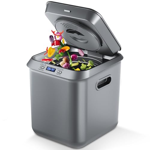 Compostador eléctrico para cocina: contenedor de abono inteligente para exteriores/interiores, sin olor/limpieza automática/pantalla LED inteligente, contenedor de compostaje automático de basura de