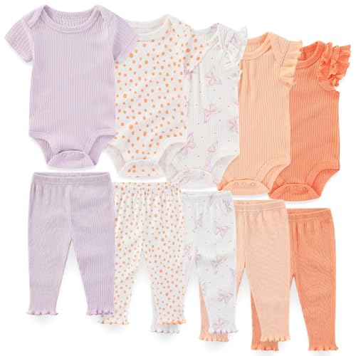 Image of JELYLOVE Unisex Baby Boy Girl Bodysuits And Pants Sets 10 pack Cotton Casual New born Clothes Comfort Infant Outfit