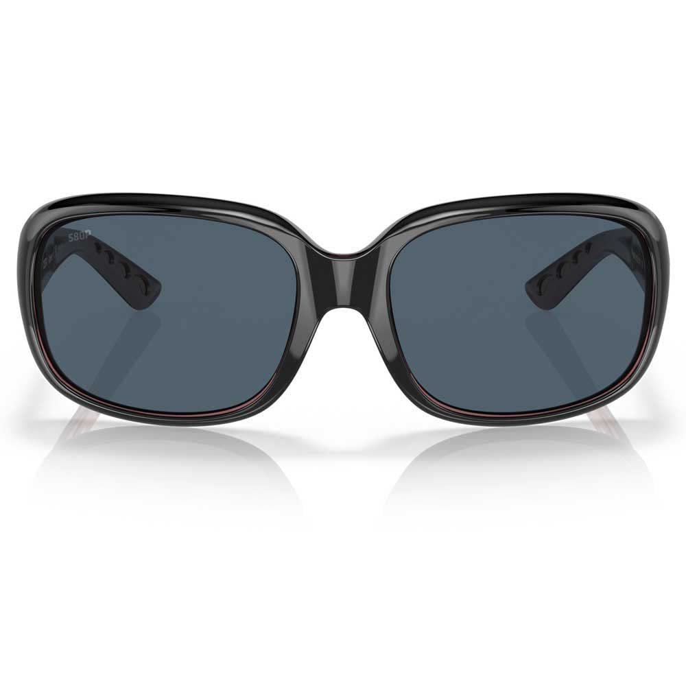 Costa Del Mar Womens Gannet Rectangular Sunglasses: Shiny Black Hibiscus/Grey Polarized 580p 58 Millimeters